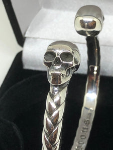 Solid Heavy 925 Hallmarked Sterling Silver Skull Bangle 73g