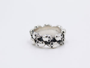 Solid 925 Sterling Silver Hallmarked  Skull Dominant Ring Thin Band