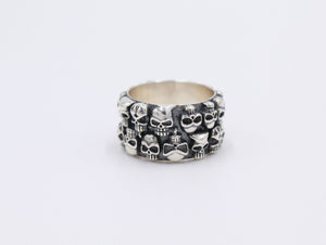 Solid 925 Hallmarked Sterling Silver Skull Dominant Wide Band Ring