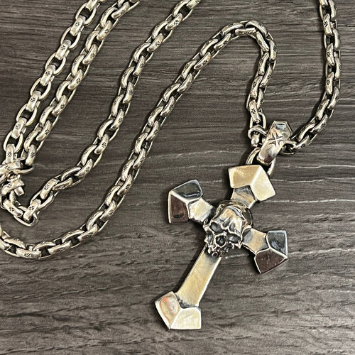 Heavy sterling silver skull cross and chain