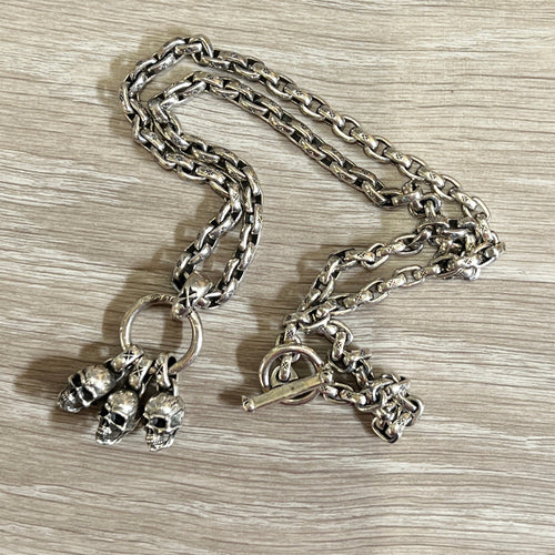 925 Sterling Silver 3 Skulls Pendant and 70cm Chain