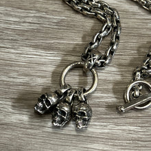 Load image into Gallery viewer, 925 Sterling Silver 3 Skulls Pendant and 70cm Chain