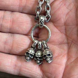 925 Sterling Silver 3 Skulls Pendant and 70cm Chain