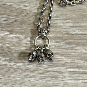 925 Sterling Silver 3 Skulls Pendant and 70cm Chain