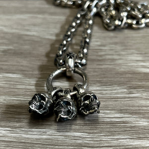 925 Sterling Silver 3 Skulls Pendant and 70cm Chain