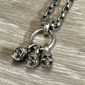 925 Sterling Silver 3 Skulls Pendant and 70cm Chain