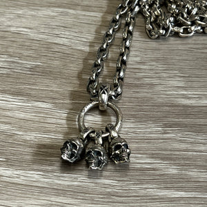 925 Sterling Silver 3 Skulls Pendant and 70cm Chain