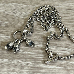 925 Sterling Silver 3 Skulls Pendant and 70cm Chain