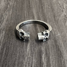 Load image into Gallery viewer, 925 Sterling Silver Resizable Double Skull Ring Biker