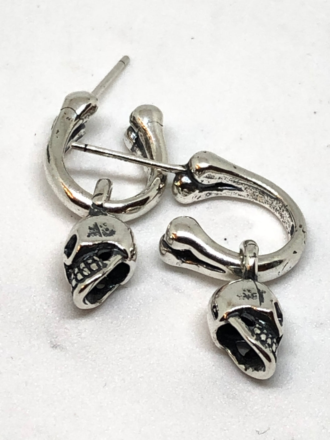 925 Silver Skull & Bone Hoop Earrings 1 Pair