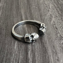 Load image into Gallery viewer, 925 Sterling Silver Resizable Double Skull Ring Biker