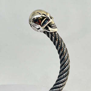 Heavy Sterling Silver Skull Bangle with a twisted design