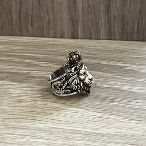 Sterling Silver Lion With Crown Ring