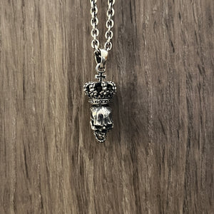 Oxidised Skull With Crown Pendant