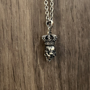 Oxidised Skull With Crown Pendant