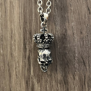 Oxidised Skull With Crown Pendant