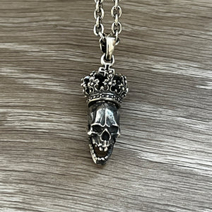 Oxidised Skull With Crown Pendant