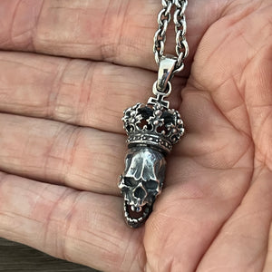 Oxidised Skull With Crown Pendant