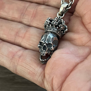 Oxidised Skull With Crown Pendant