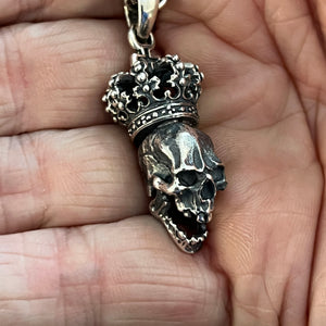 Oxidised Skull With Crown Pendant