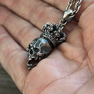 Oxidised Skull With Crown Pendant