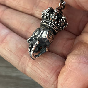 Oxidised Skull With Crown Pendant