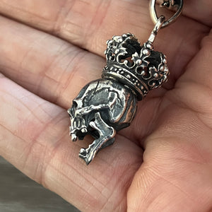 Oxidised Skull With Crown Pendant