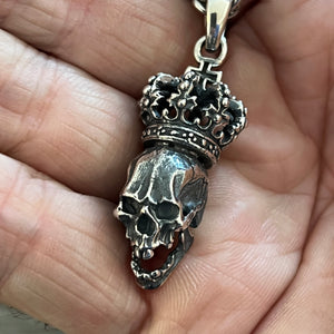 Oxidised Skull With Crown Pendant