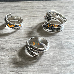 Sterling Silver 925 Feather Vintage Style Adjustable Rings