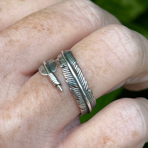 Sterling Silver 925 Feather Vintage Style Adjustable Rings