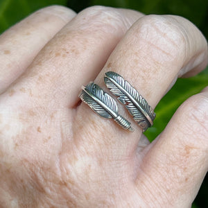 Sterling Silver 925 Feather Vintage Style Adjustable Rings