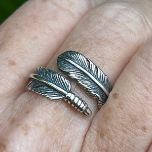 Sterling Silver 925 Feather Vintage Style Adjustable Rings