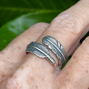 Sterling Silver 925 Feather Vintage Style Adjustable Rings