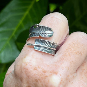 Sterling Silver 925 Feather Vintage Style Adjustable Rings