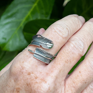 Sterling Silver 925 Feather Vintage Style Adjustable Rings