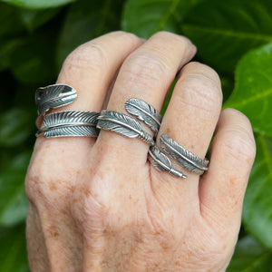 Sterling Silver 925 Feather Vintage Style Adjustable Rings