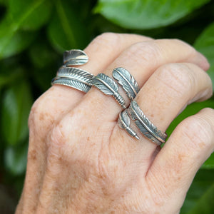 Sterling Silver 925 Feather Vintage Style Adjustable Rings