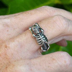 925 Silver Skull Skeleton  Pinky Ring