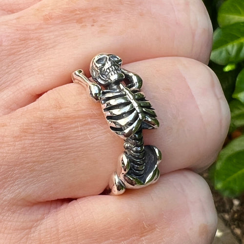 925 Silver Skull Skeleton  Pinky Ring