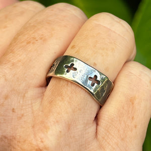 925 Silver Skull Oxidised Cross Ring