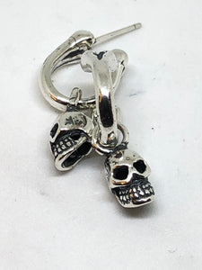 925 Silver Skull & Bone Hoop Earrings 1 Pair