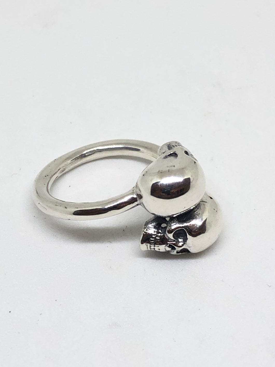 Solid 925 Hallmarked Sterling Silver Double Skull Resizeable Ring