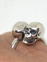 Load image into Gallery viewer, Solid 925 Hallmarked Sterling Silver Double Skull Resizeable Ring