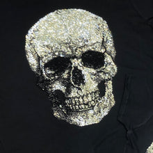 Load image into Gallery viewer, Black T-Shirt with Large Gold and Black  Rhinestone Skull