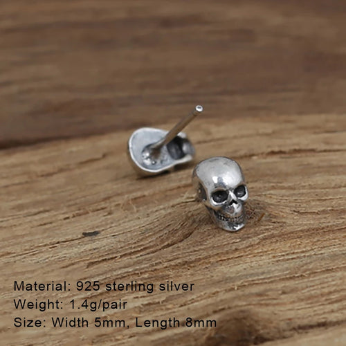925 Sterling Silver Skull Unisex  Punk Gothic Statement  Stud Earrings