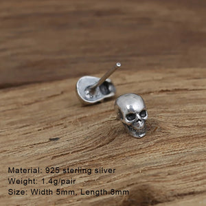 925 Sterling Silver Skull Unisex  Punk Gothic Statement  Stud Earrings
