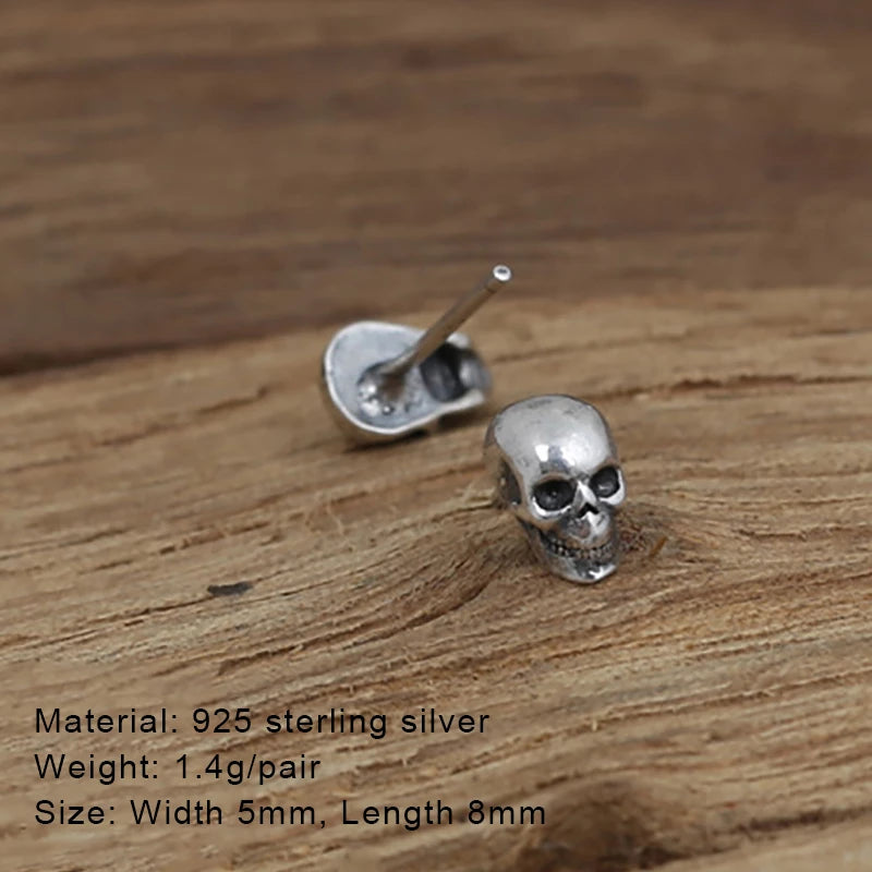 925 Sterling Silver Skull Unisex  Punk Gothic Statement  Stud Earrings