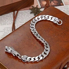 Load image into Gallery viewer, Hallmarked Solid 925 Sterling Silver Skull Cobra Flat Cuban Link Bracelet