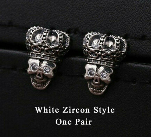 One pair 925 Sterling  Silver Skull Crown  earrings with stone eyes