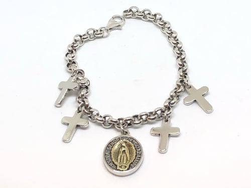 925 Hallmarked Silver Mens Ladies Cross Charm Belcher Bracelet